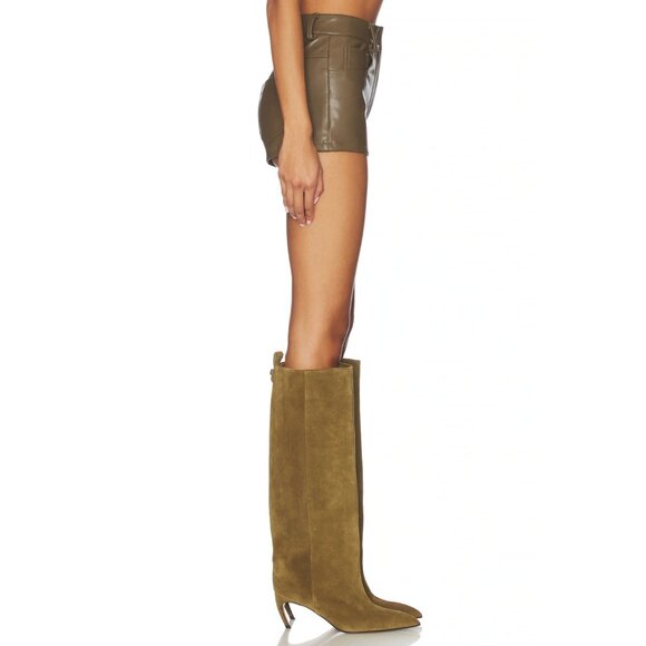 Norma Kamali High Waist Jean Short in Bark Small New Womens Vegan Faux Leather - Picture 4 of 16